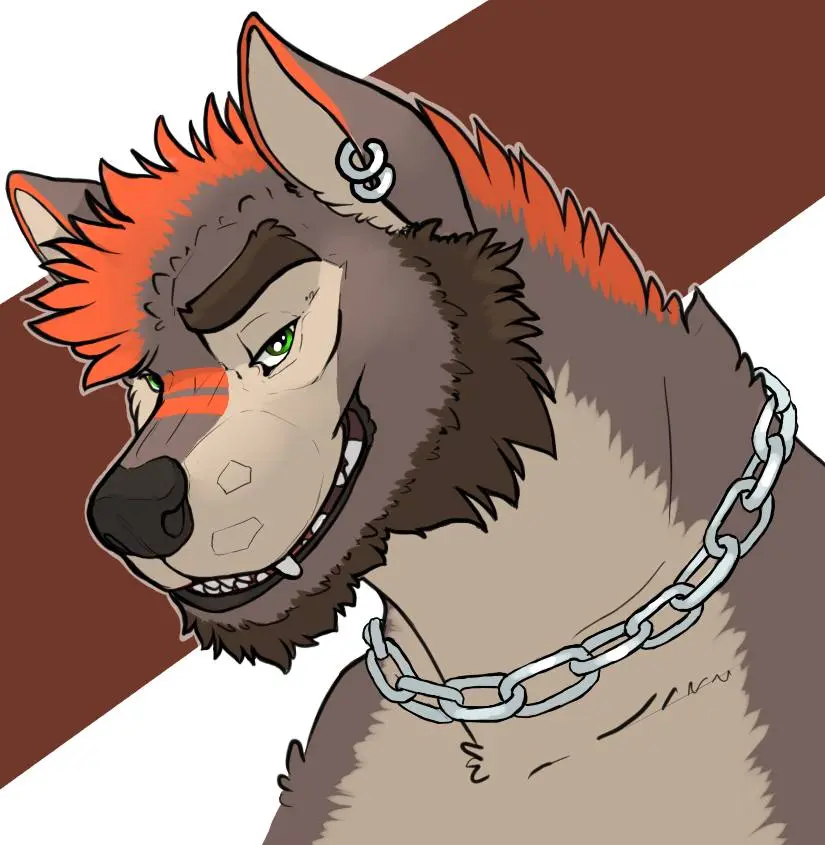 Art of Yero, an anthro wolf, a portrait of Yero looking with a cool grin 