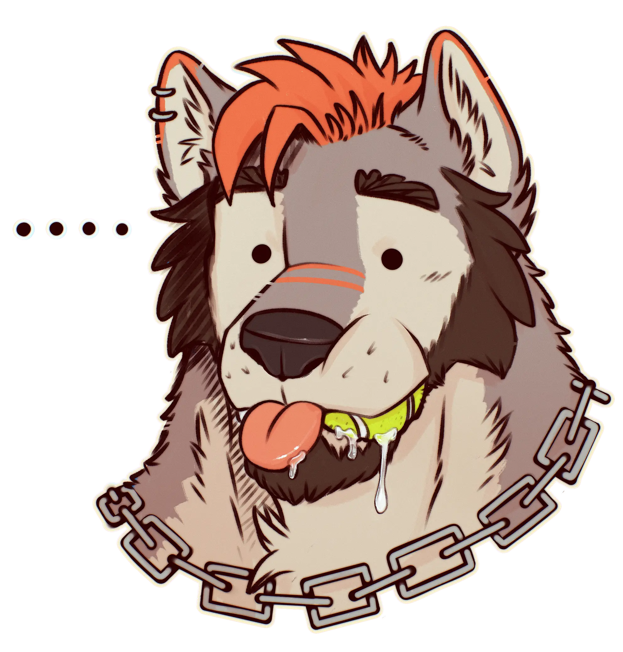 Sticker of Yero, a tennis ball in his mouth, drooling, ball is life 