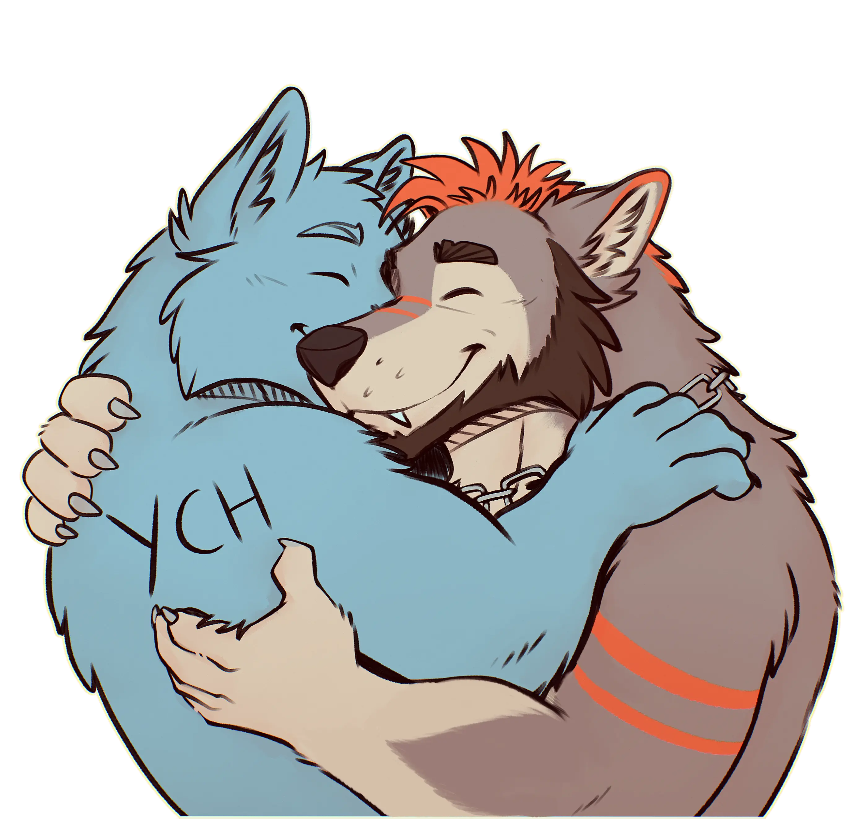Sticker of Yero, he is giving the YCH character a warm hug