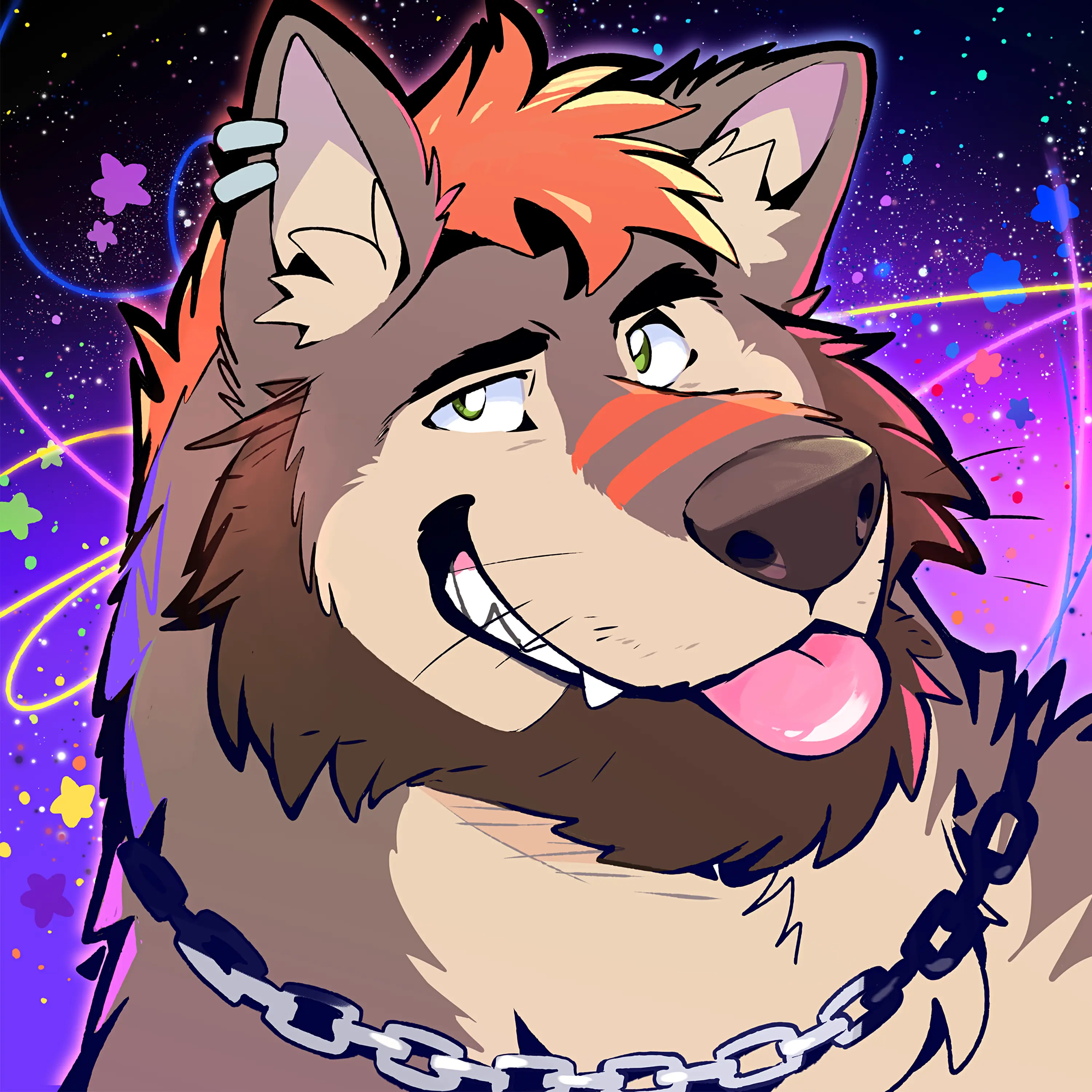 Icon that shows Yero, an anthro wolf, flirting look with a bit of tongue sticking out